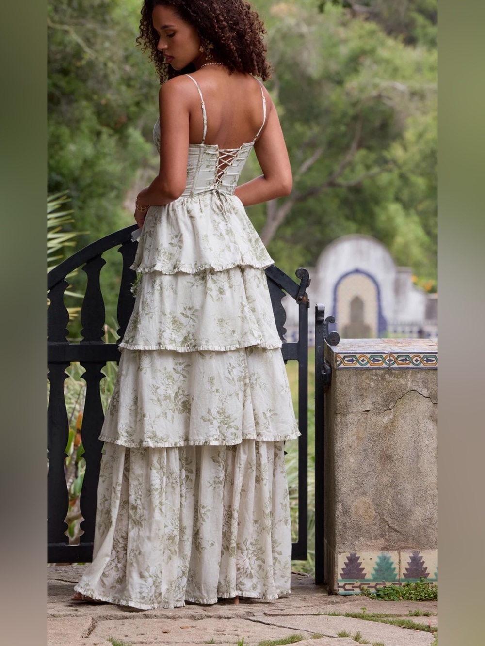 V. Chapman Sage Floral Lace-Up Maxi Dress NWT Size 12 - Picture 2 of 16